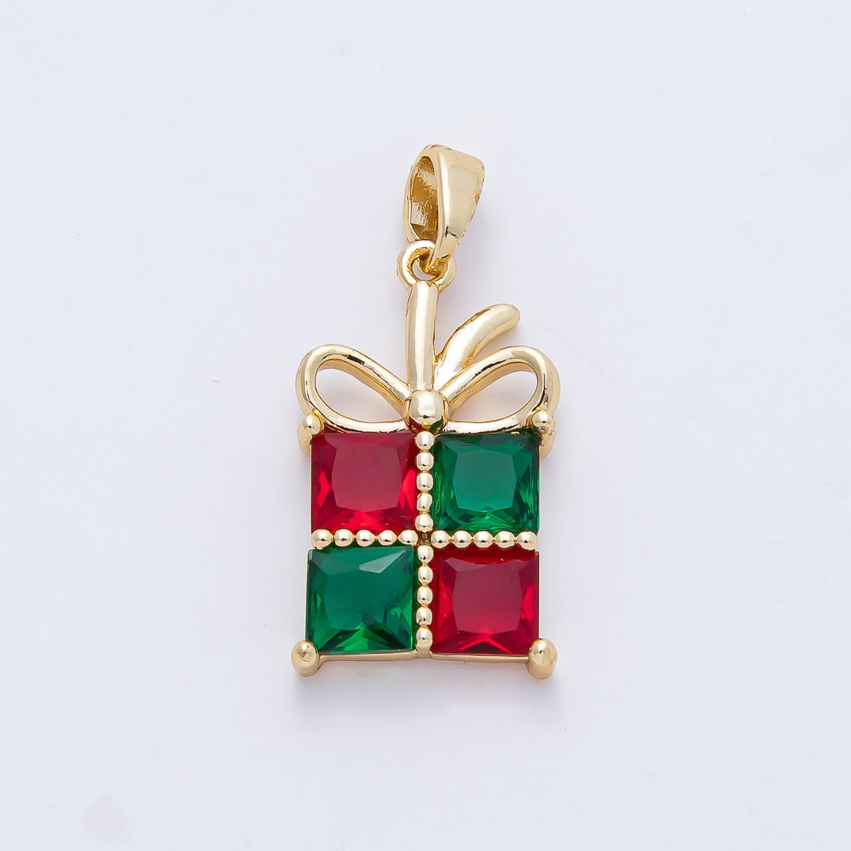 18K Gold Filled Red-Green CZ Christmas Holiday Present Pendant | AF1166