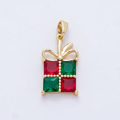 18K Gold Filled Red-Green CZ Christmas Holiday Present Pendant | AF1166