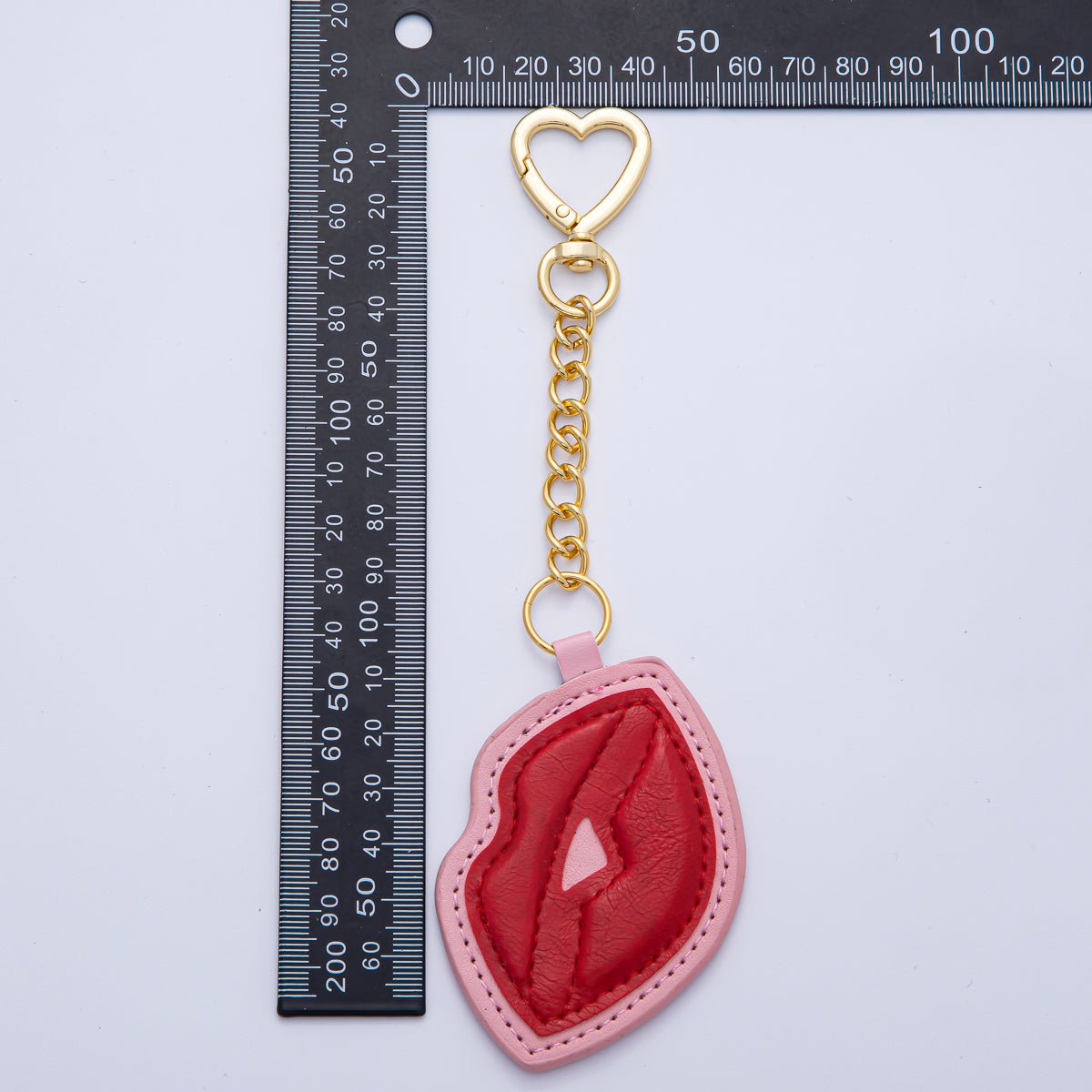 18K Gold Filled Red Lip Faux Leather Bag Charm Keychain Heart Push Gate Key Ring Accessories | WB-00235