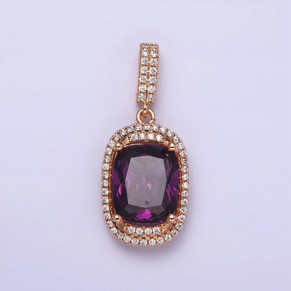 18K Gold Filled Red, Purple, Pink, Peach CZ Micro Paved Lined Pendant | AA515 - AA518