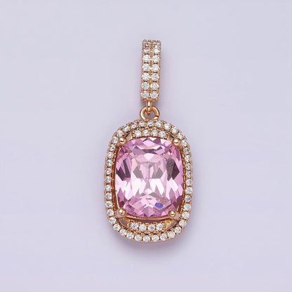 18K Gold Filled Red, Purple, Pink, Peach CZ Micro Paved Lined Pendant | AA515 - AA518