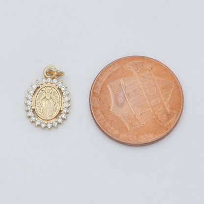 18K Gold Filled Religious Virgin Mary CZ Outline Oval Mini Charm | C005