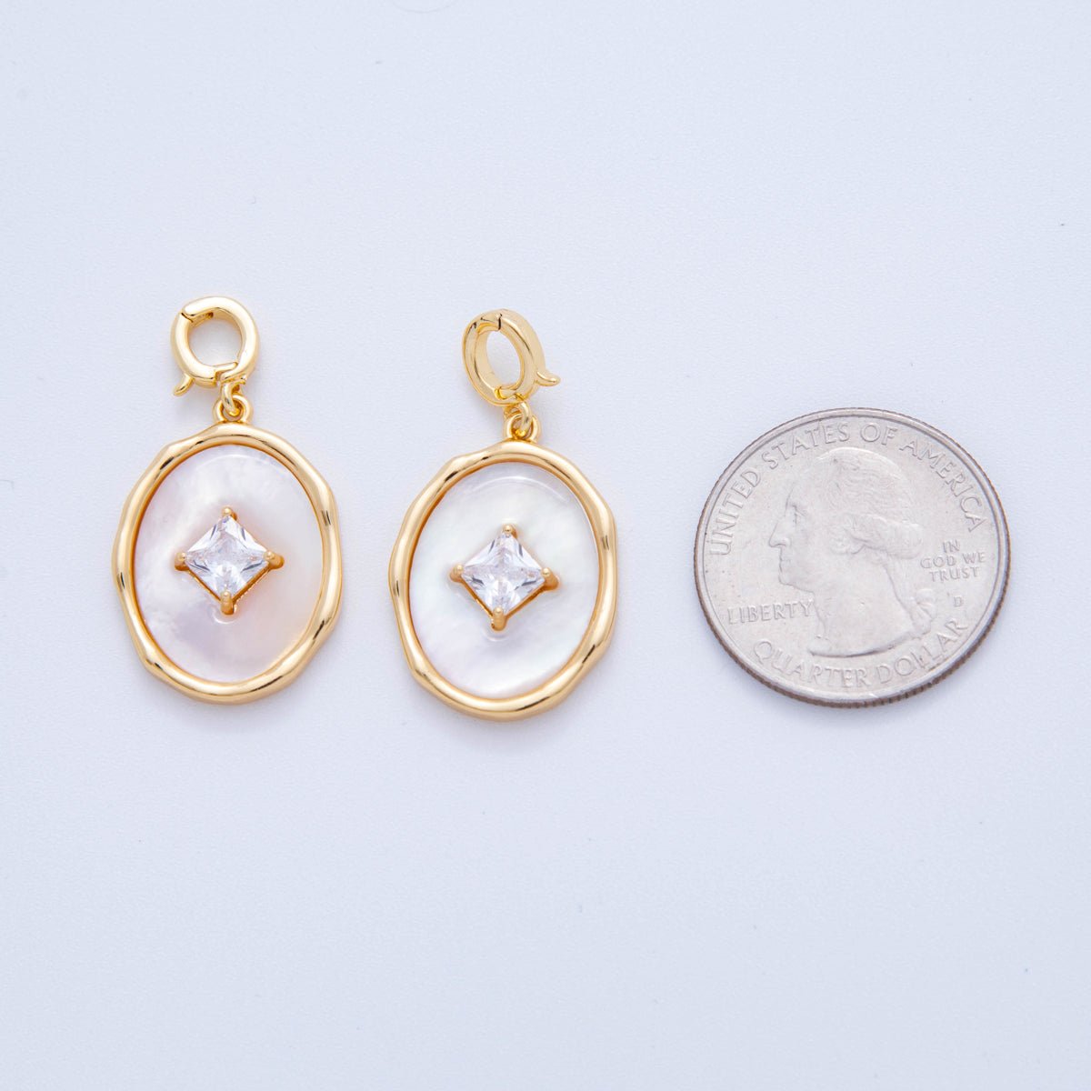 18K Gold Filled Rhombus CZ White Enamel Molten Oval Latch Snap Bail Pendant | AH758