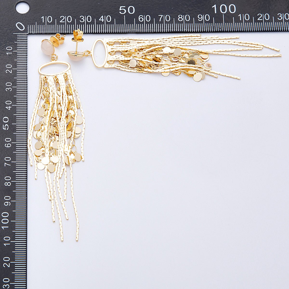 18K Gold Filled Rose Quartz Round Fringe Statement Drop Stud Earrings | Earrings-00294