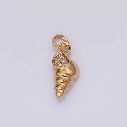 18K Gold Filled Sea Clam Shell Micro Paved CZ Charm | N1759