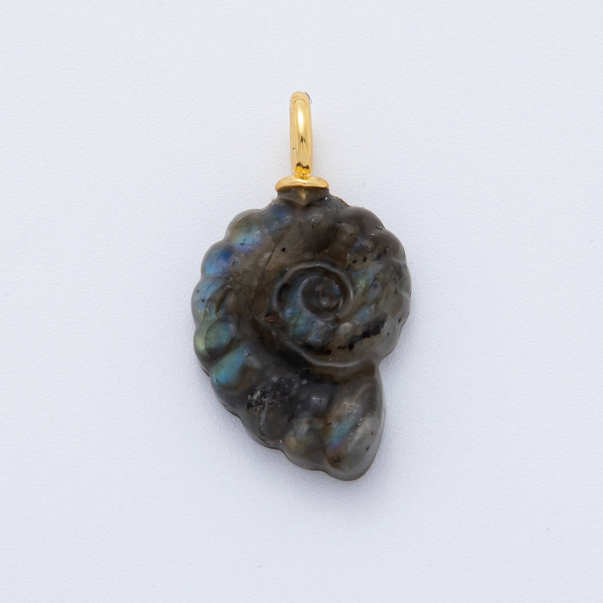 18K Gold Filled Seashell Abalone, Labradorite Gemstone Clam Seashell Drop Charm | AH-839