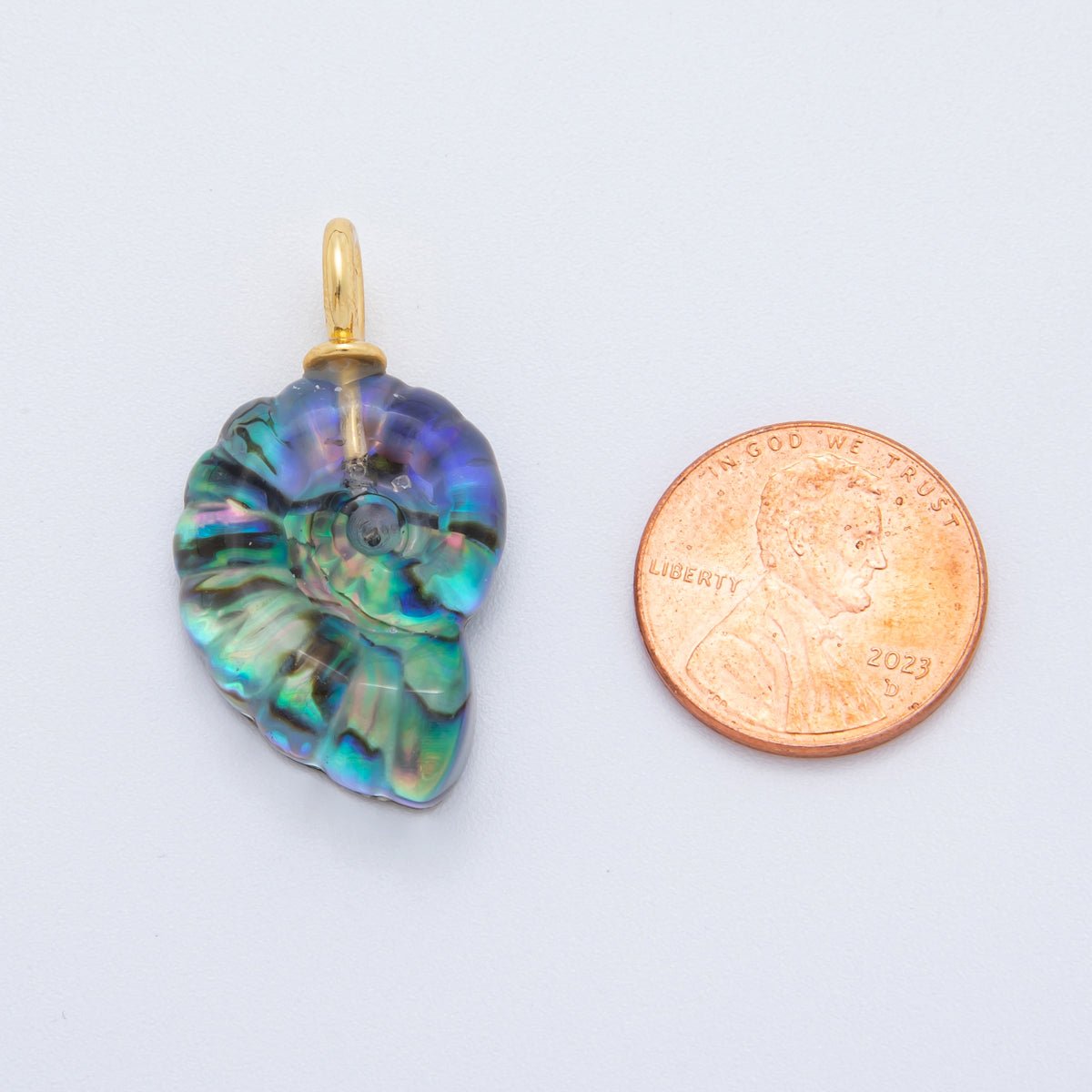 18K Gold Filled Seashell Abalone, Labradorite Gemstone Clam Seashell Drop Charm | AH-839