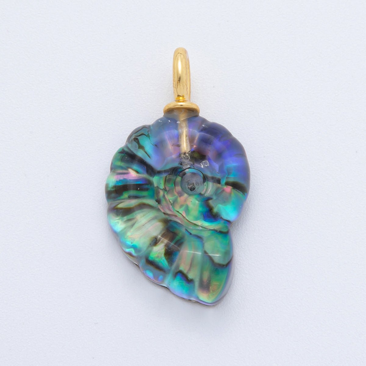18K Gold Filled Seashell Abalone, Labradorite Gemstone Clam Seashell Drop Charm | AH-839
