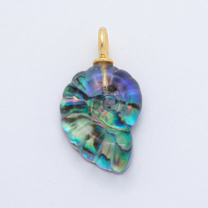 18K Gold Filled Seashell Abalone, Labradorite Gemstone Clam Seashell Drop Charm | AH-839