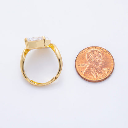 18K Gold Filled Pink, Clear Teardrop CZ Solitaire Curved Adjustable Ring | O2208