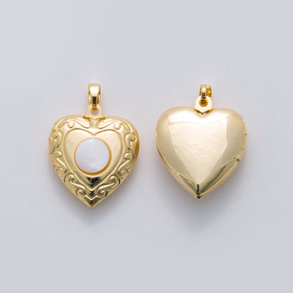 18K Gold Filled Shell Pearl Artisan Heart Locket Pendant | AH691