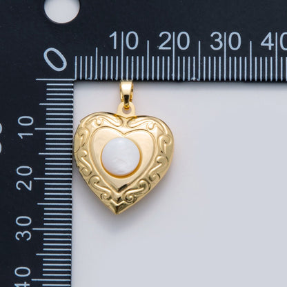 18K Gold Filled Shell Pearl Artisan Heart Locket Pendant | AH691