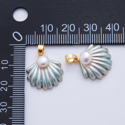 18K Gold Filled Shell Pearl Blue Clam Shell Pendant | AH717