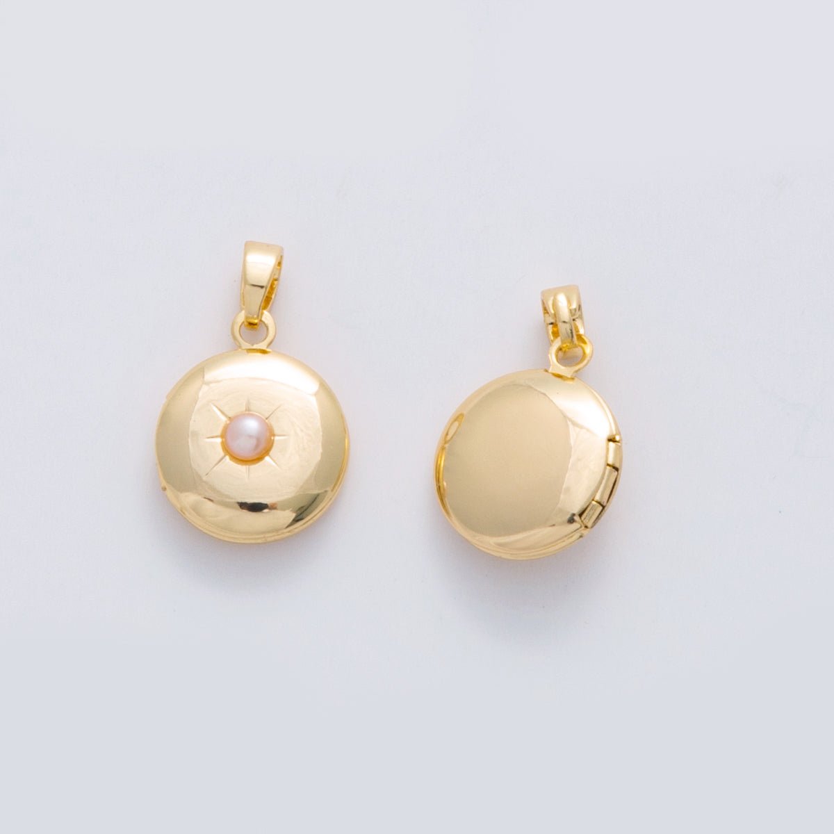 18K Gold Filled Shell Pearl Celestial Sun Round Locket Pendant | AH687