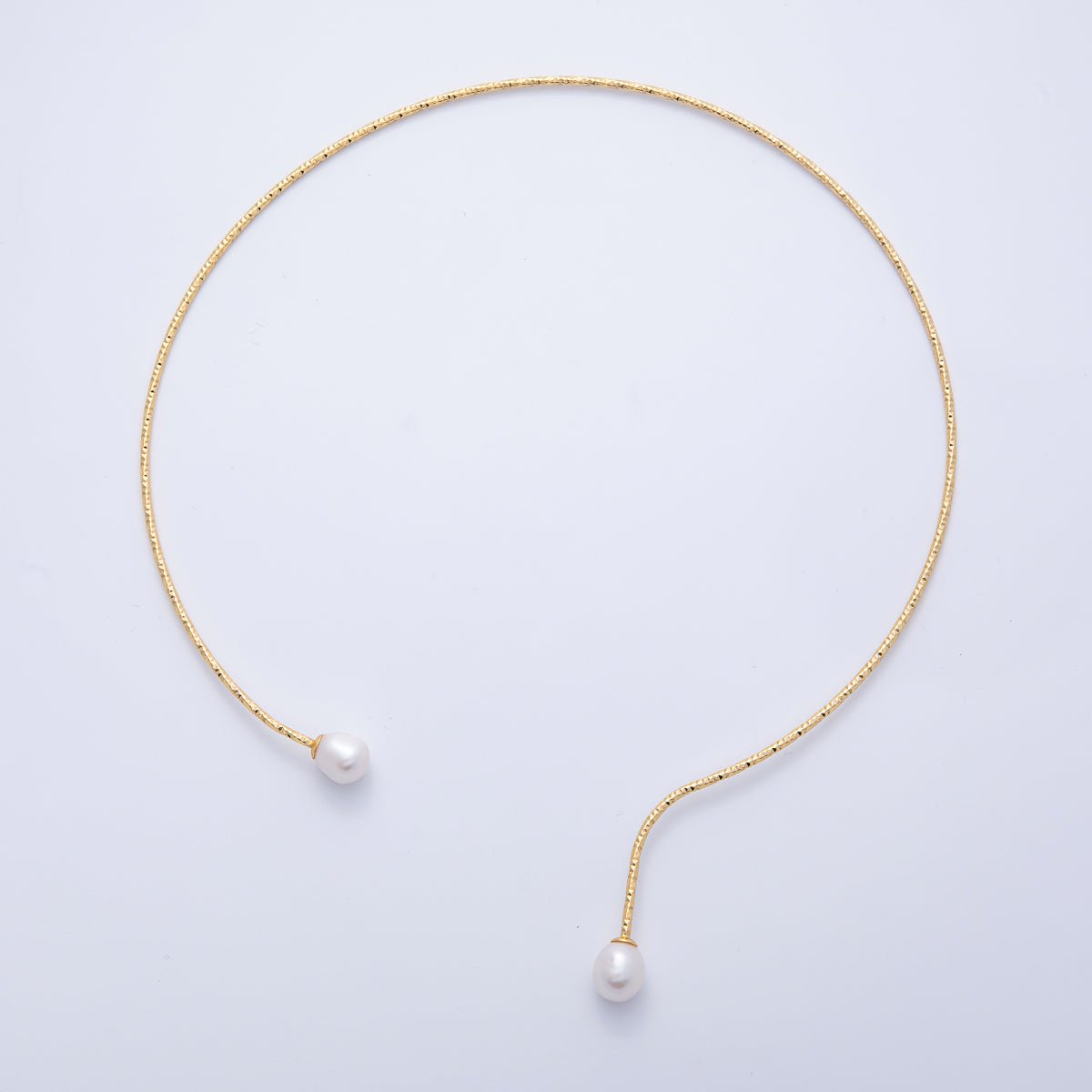 18K Gold Filled Shell Pearl Drop Geometric Edged Collar Necklace | WA-03999