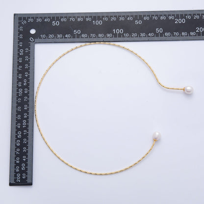 18K Gold Filled Shell Pearl Drop Geometric Edged Collar Necklace | WA-03999