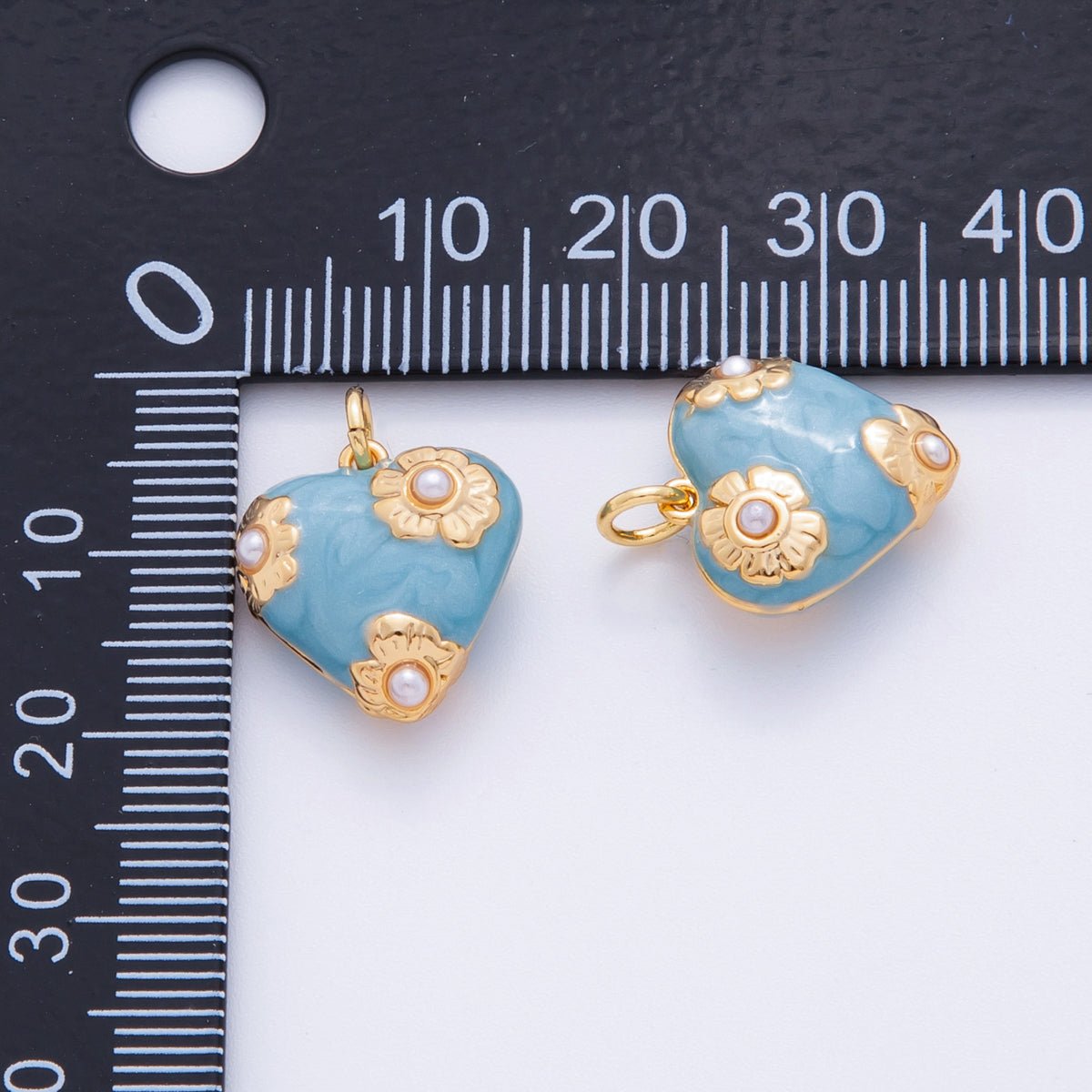18K Gold Filled Blue Shell Pearl Flower Chubby Heart Multidimensional 3D Charm | N260