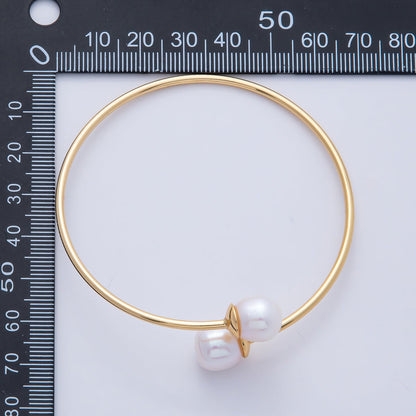 18K Gold Filled Shell Pearl Minimalist Coil Wrap Cuff Bracelet | WA-3852