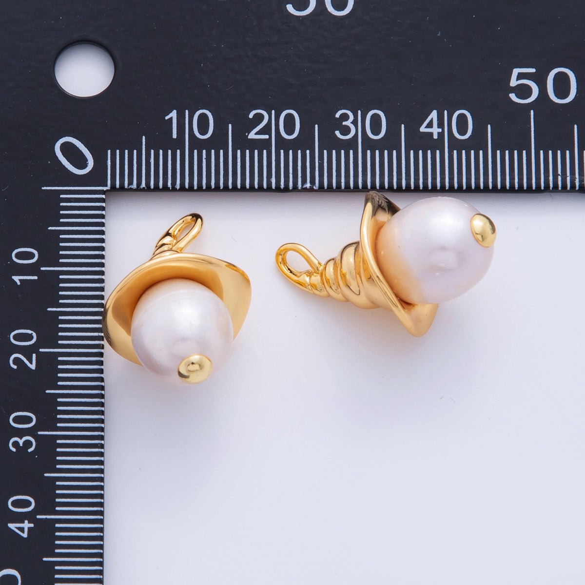 18K Gold Filled Shell Pearl Round Conch Shell Witch Hat Finding | Z1168