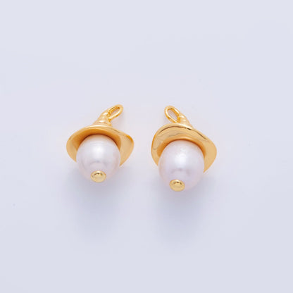 18K Gold Filled Shell Pearl Round Conch Shell Witch Hat Finding | Z1168