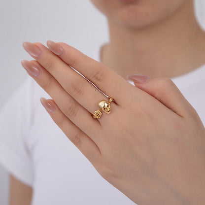 18K Gold Filled Skeleton Skull Head Molten Claw Wrap Ring | O1752