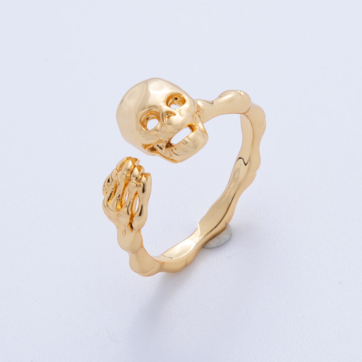 18K Gold Filled Skeleton Skull Head Molten Claw Wrap Ring | O1752