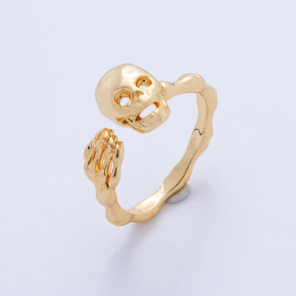 18K Gold Filled Skeleton Skull Head Molten Claw Wrap Ring | O1752