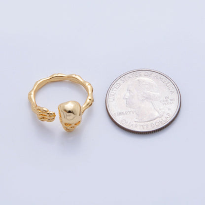 18K Gold Filled Skeleton Skull Head Molten Claw Wrap Ring | O1752