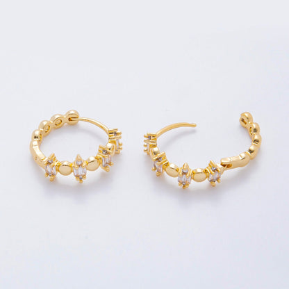 18K Gold Filled Square-Cut CZ Half-Crown Lever Back Hoops Earrings | AJ223