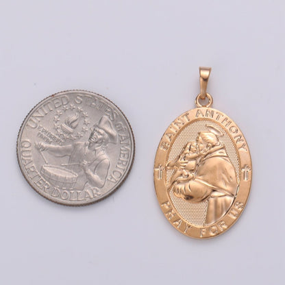 18k Gold Filled St Anthony Pendant Medal - Patron of Lost Things - Religious Jewelry Novena Prayer Rosary Supply J-115