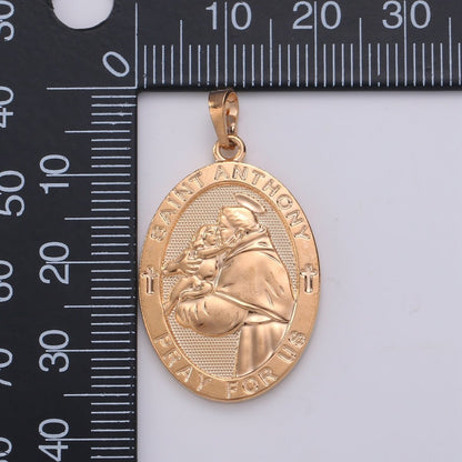 18k Gold Filled St Anthony Pendant Medal - Patron of Lost Things - Religious Jewelry Novena Prayer Rosary Supply J-115