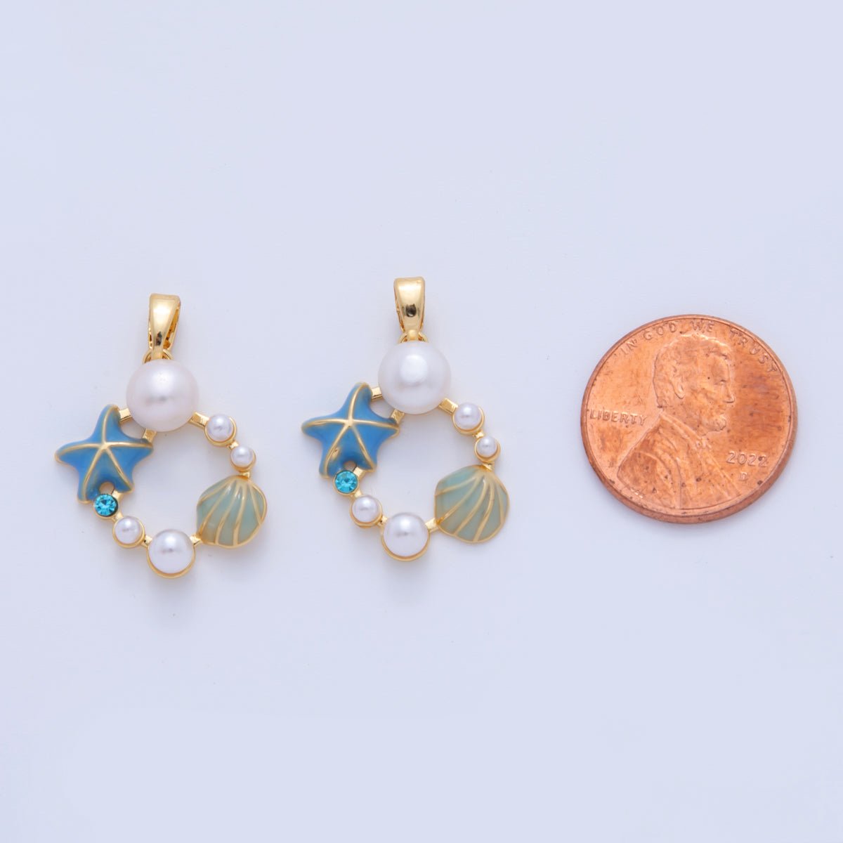 18K Gold Filled Star Fish Clam Shell Sea Foam Open Pendant | AH754