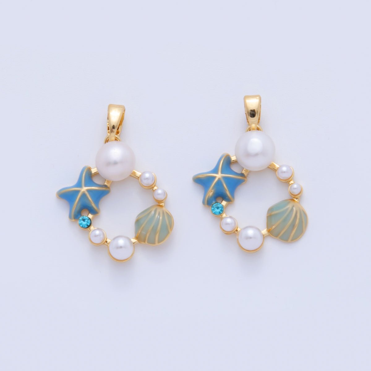 18K Gold Filled Star Fish Clam Shell Sea Foam Open Pendant | AH754