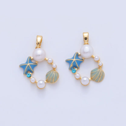 18K Gold Filled Star Fish Clam Shell Sea Foam Open Pendant | AH754