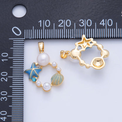18K Gold Filled Star Fish Clam Shell Sea Foam Open Pendant | AH754