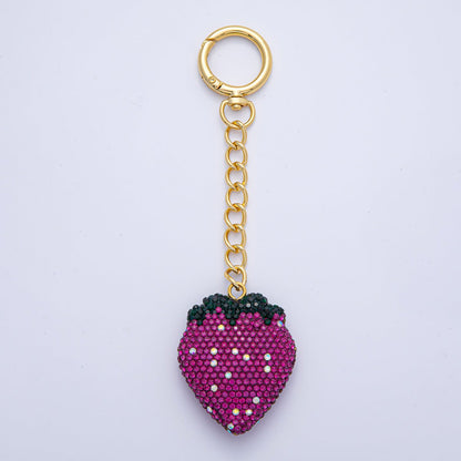 18K Gold Filled Strawberry Bedazzled Bag Charm Keychain Push Gate Accessories | WB-00248 ~ WB-00253