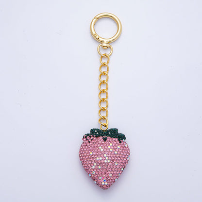 18K Gold Filled Strawberry Bedazzled Bag Charm Keychain Push Gate Accessories | WB-00248 ~ WB-00253