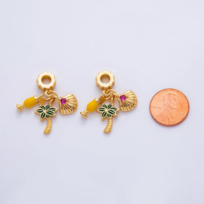 18K Gold Filled Summer Mimosa Shell Palm Tree Ribbed Rhondelle Drop Pendant | M814