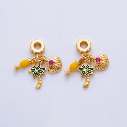 18K Gold Filled Summer Mimosa Shell Palm Tree Ribbed Rhondelle Drop Pendant | M814