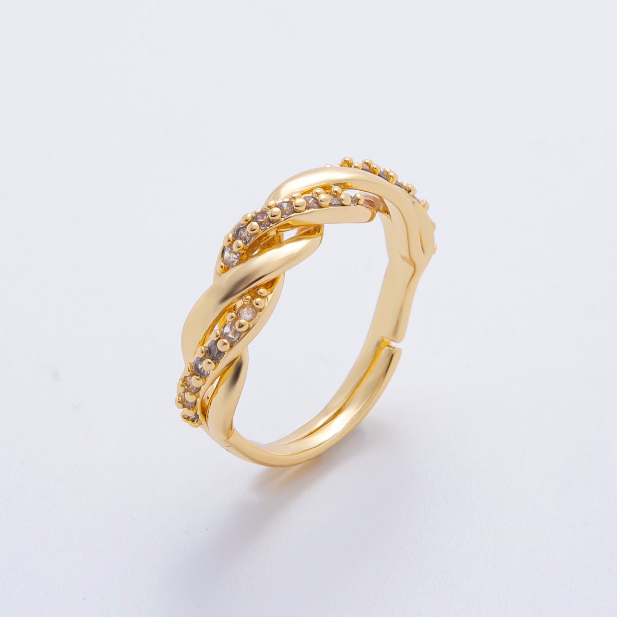 18K Gold Filled Micro Paved CZ Twisted Rope Adjustable Ring in Gold &amp; Mixed Metal | O2006 O2114