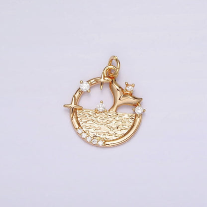 18K Gold Filled Tail Ocean Sea Fish Celestial Star Micro Paved CZ Open Round Charm | N-1756