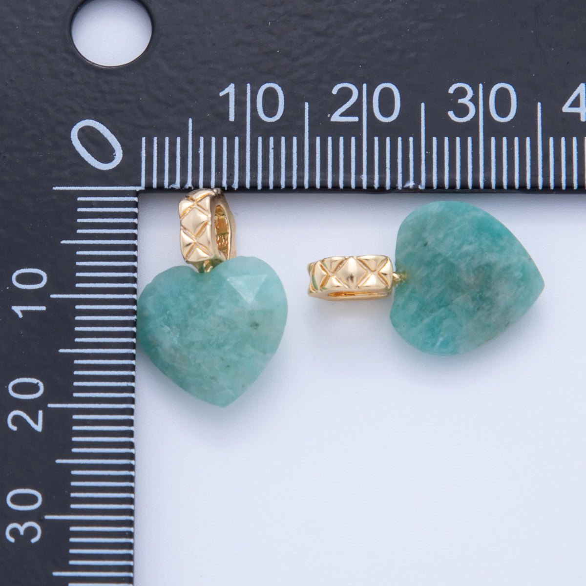 18K Gold Filled Teal Amazonite Gemstone Heart Quilted Bail Pendant | AF351