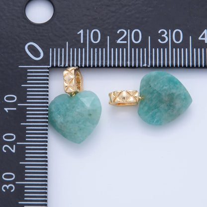18K Gold Filled Teal Amazonite Gemstone Heart Quilted Bail Pendant | AF351
