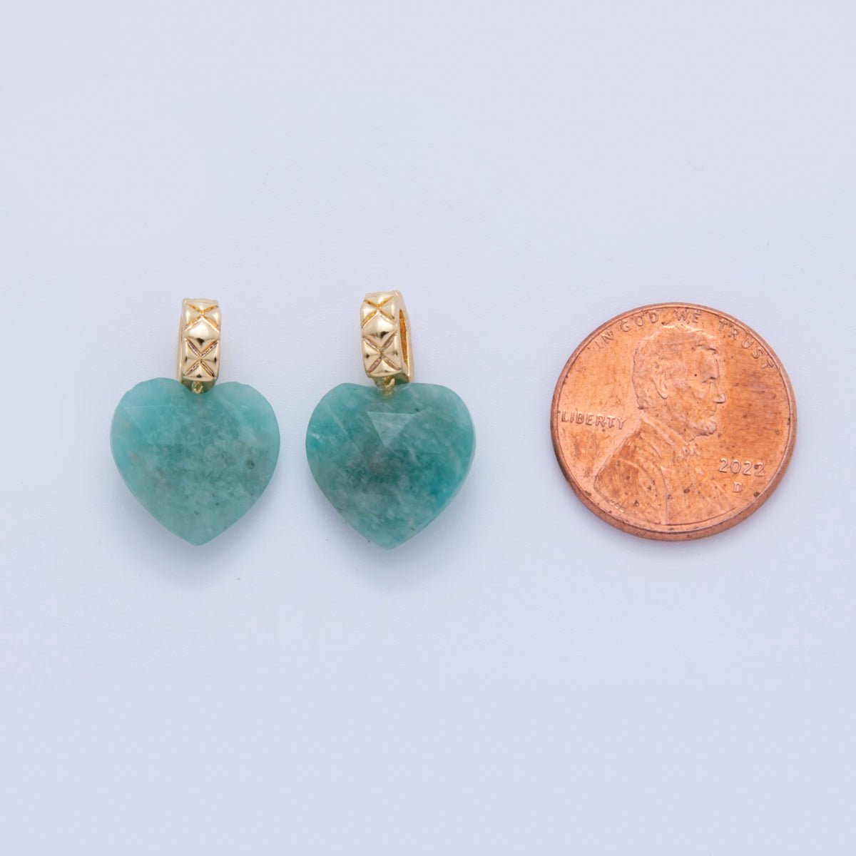 18K Gold Filled Teal Amazonite Gemstone Heart Quilted Bail Pendant | AF351