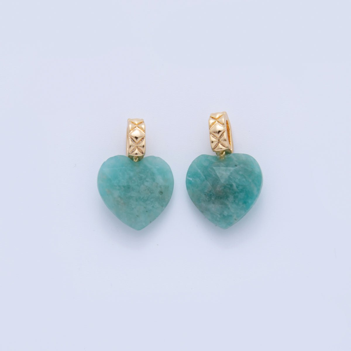 18K Gold Filled Teal Amazonite Gemstone Heart Quilted Bail Pendant | AF351