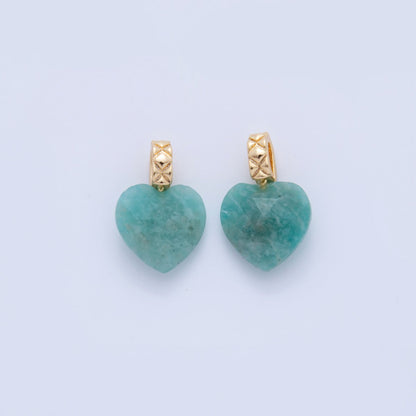 18K Gold Filled Teal Amazonite Gemstone Heart Quilted Bail Pendant | AF351