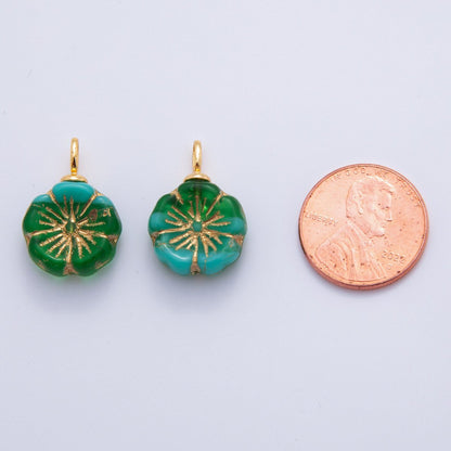 18K Gold Filled Teal Green Gold Lined Flower Acrylic Drop Charm | AF720