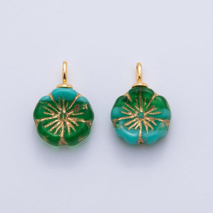 18K Gold Filled Teal Green Gold Lined Flower Acrylic Drop Charm | AF720
