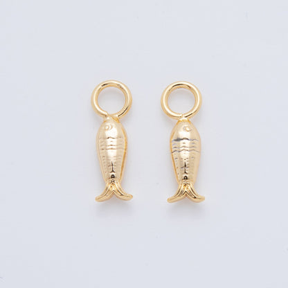 18K Gold Filled Textured Fish Add-On Drop Earring Charm | AF761
