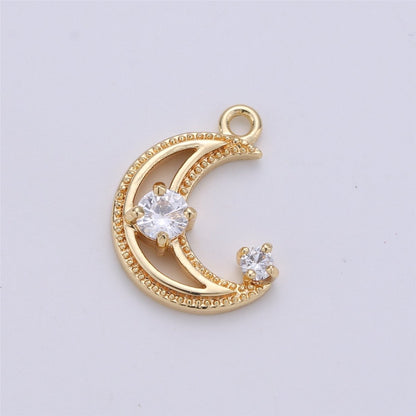 18k Gold Filled Tiny moon Charm Gold Moon Charm Micro Pave Crescent moon Charm gold fill for Necklace Bracelet Earring Jewelry Making Supply K-137